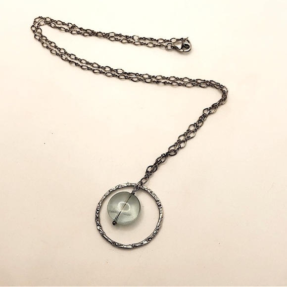 Sterling Silver & Fluorite Pale Blue Green Stone Necklace 18” + 1” Pendent - Picture 4 of 8